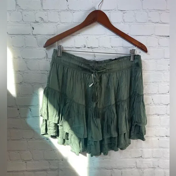Aerie Sweet N’ Silky Tiered Mini Skirt Olive Green NWT - Picture 2 of 13